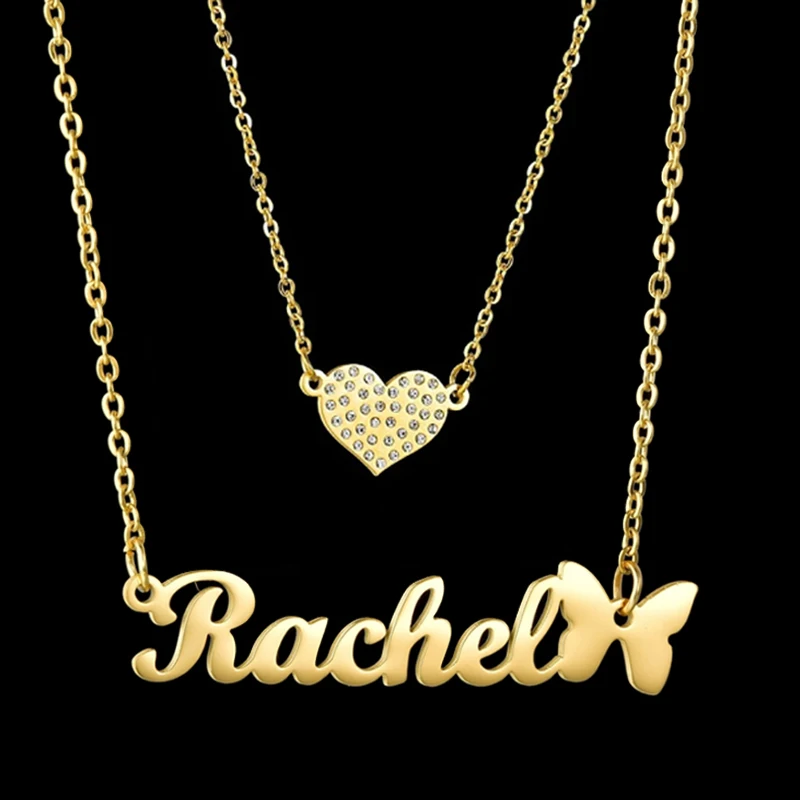 

Romantic Custom Name Necklace for Women Men High-End Stainless Steel Jewelry Personalized Heart Insert Full Zircon Banquet Gift