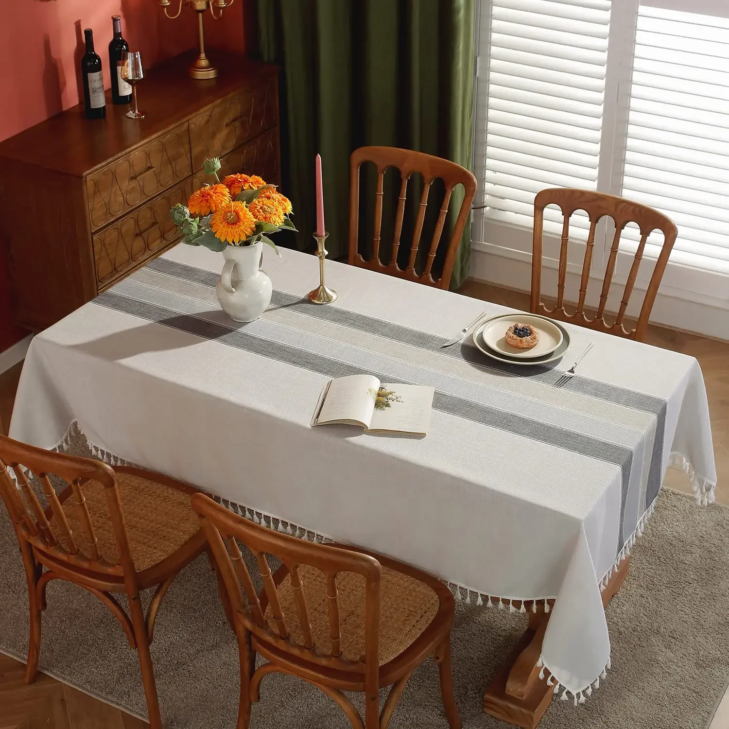 

Rustic Cotton Linen Tablecloth, Waterproof Stripes Tablecloths,Burlap Table Cloths for Kitchen, Dining Table Cloth for Rectangle