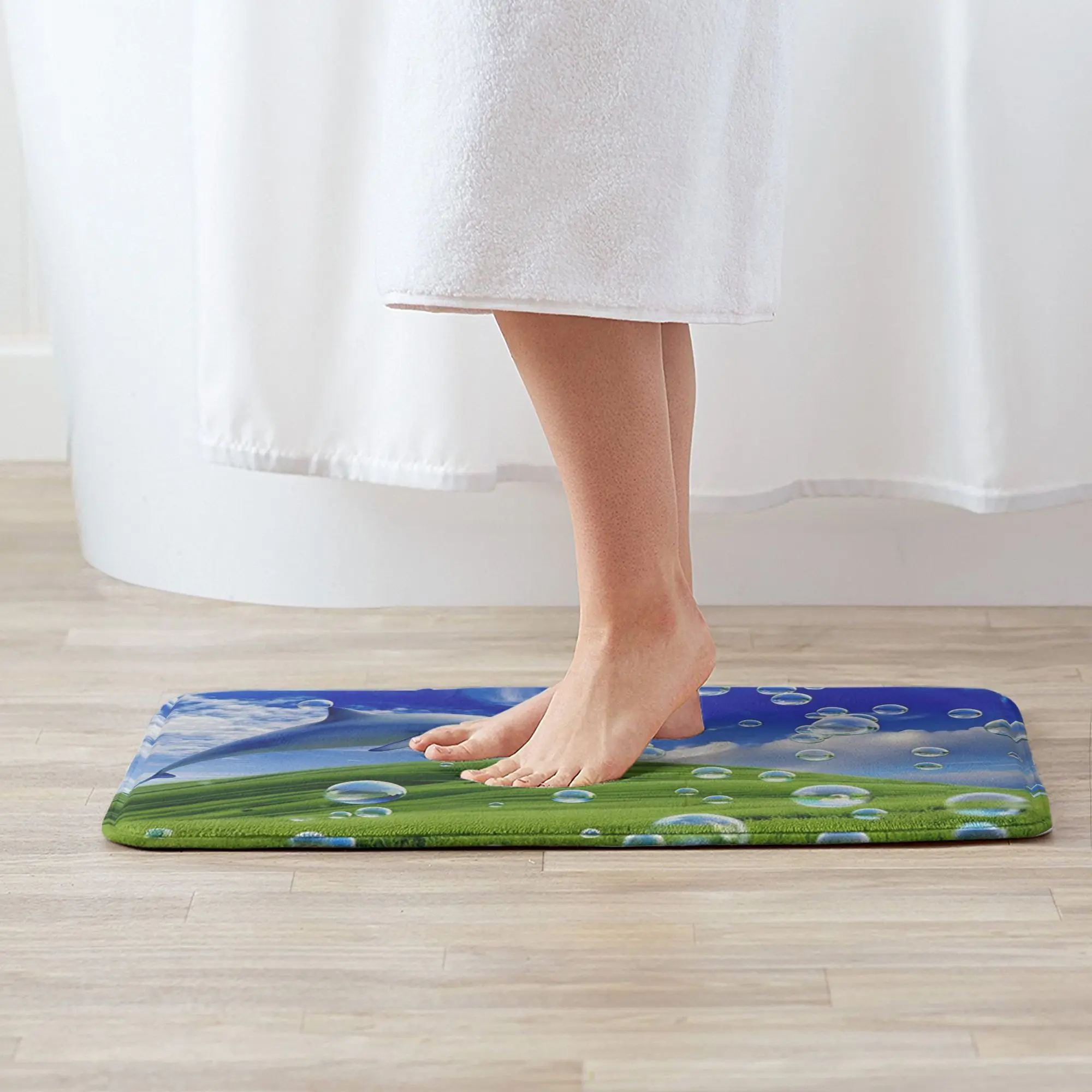 Frutiger Aero Dolphin and Mountains and Sky 미끄럼 방지 도어매트 바닥 매트 주방 입구용 러그 홈 침실 발판 매트