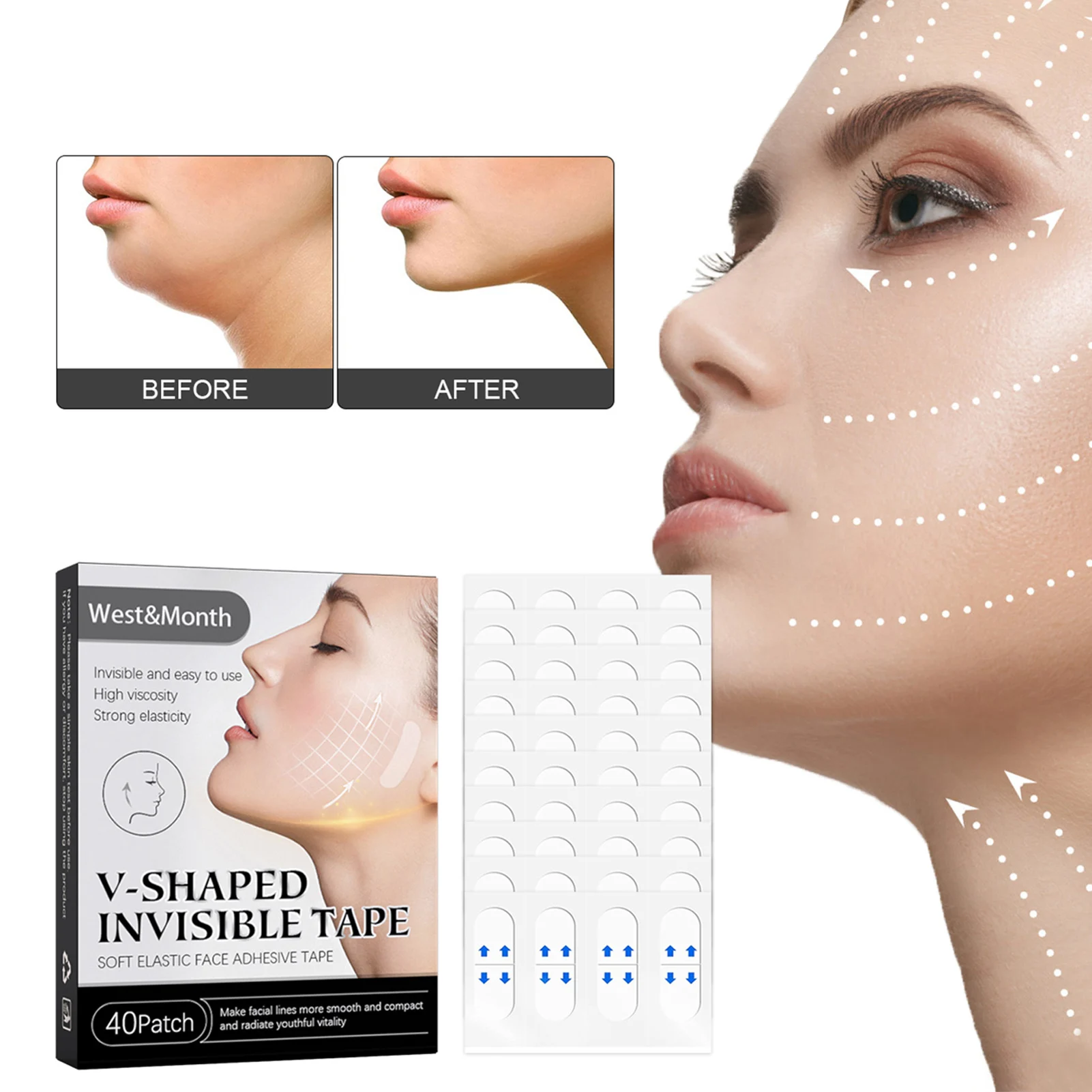 얼굴 리프팅 패치 보이지 않는 얼굴 리프트 테이프 목 턱 조임 V 얼굴 슬림 도구 이중턱 조임 용 리프터 패치