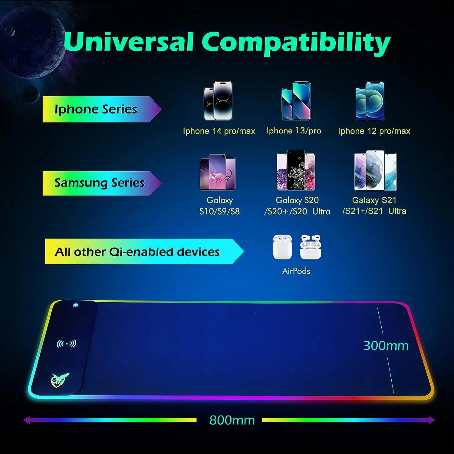 Carregamento sem Fio Branco Mouse Pad Desk Carpet Gaming Laptops pc Gamer Acessórios Tapete de Computador Rgb xl - Imagem 2