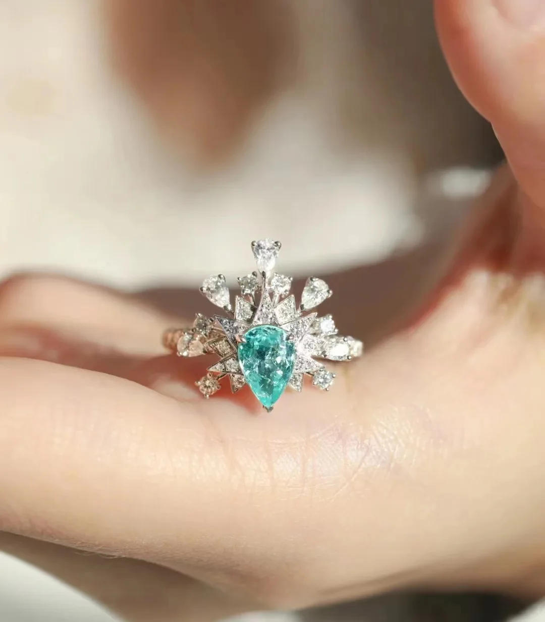 

Classic Paraiba Oval Sapphire Flower Small Round Full Diamond Couple Ring For Women Blue Geometric Valentine's Day Gift Jewelry
