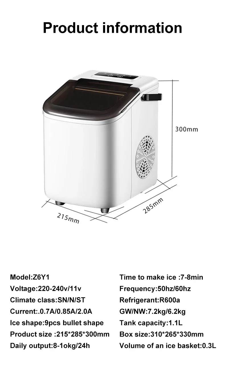 Home Ice Makers Machine Top Portable 2 Sizes Bullet Ice Cubes in 6 Mins 31lbs/Day with Basket Digital Controls LED Indicators