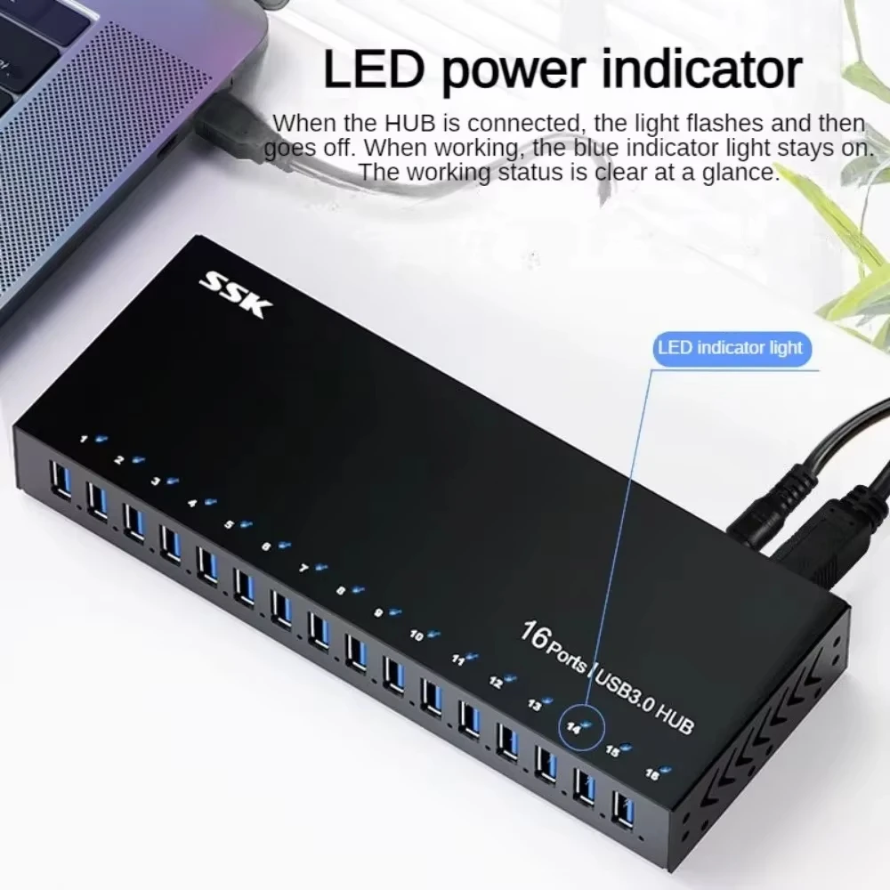 SSK Usb Hub 7/10/16 Port Usb Adapter Aluminium Usb Splitter Usb 3.0 Hub Support BC1.2 Charging for Macbook Pro PC Accessories 5
