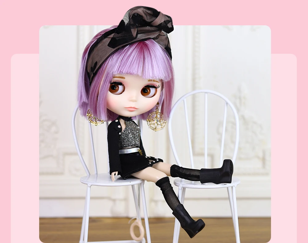 Neo Blythe Doll with Purple Hair, White Skin, Matte Cute Face & Custom Regular Body 1