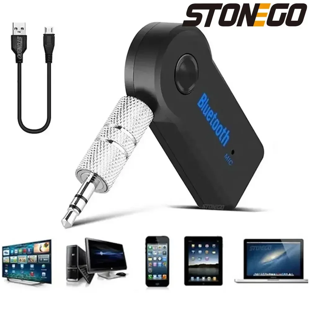 STONEGO Car Bluetooth Music Receiver Universal 3.5mm Streaming Wireless Auto AUX Audio Adapter Connector Mic for Phone