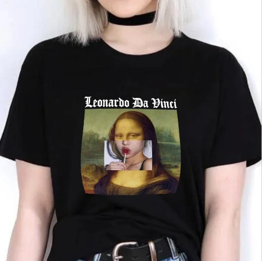 

Mona Lisa Lollipop Til Death We Are Art Girl Power Feminism Women Soft Grunge Fashion Rose Casual Loose Yellow White Tee Shirt