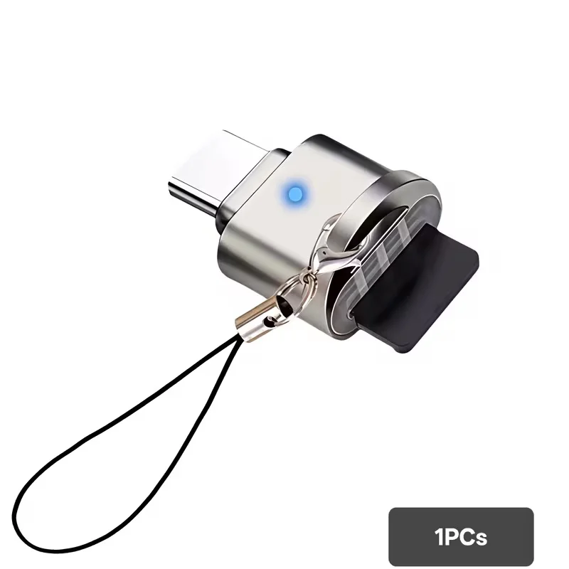 USB C-SD 카드 리더기, 마이크로 SD 카드와 호환 가능, USB 어댑터와 끈 포함, 노트북과 함께 사용하도록 설계됨