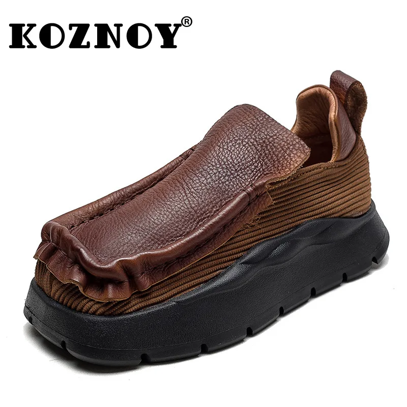 

Koznoy 3cm Genuine Leather Women Autumn Mary Jane Chimney Chelsea British Ankle Booties Spring Stretch Sock Knitting Boots Shoes