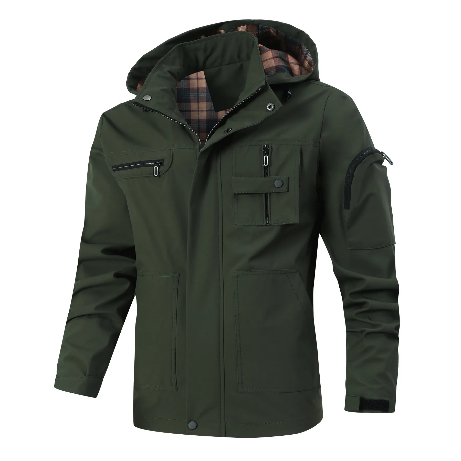Veste Imperméable Légère Homme Style Militaire - Coupe-vent, Capuche, Poches - Idéal Rando, Campus, Sortie