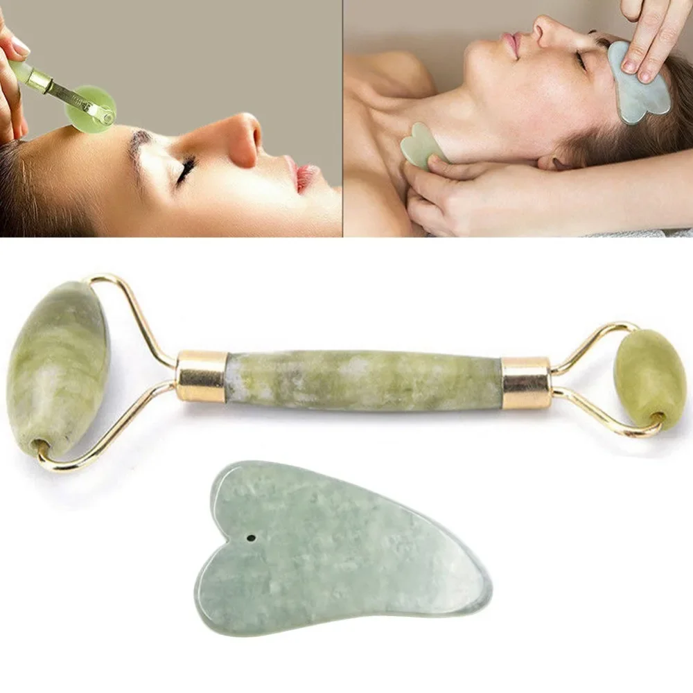 Facial Massage Jade Roller Face Neck Natural Stone Health Care Body Jade Guasha Board Beauty Tool Set