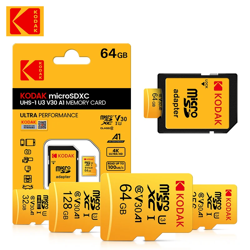  KODAK Original Micro-SD Card 256GB 128GB 64GB 32GB Flash TF Card Memory Card a1 V30 U3 100MB/S cartao de memoria Free SD Adapter 