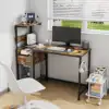 Computer Desk with LED Lights, Gaming Desk with Reversible Shelves and Charging Station, Rustic Brown 1