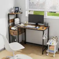 Computer Desk with LED Lights, Gaming Desk with Reversible Shelves and Charging Station, Rustic Brown 1