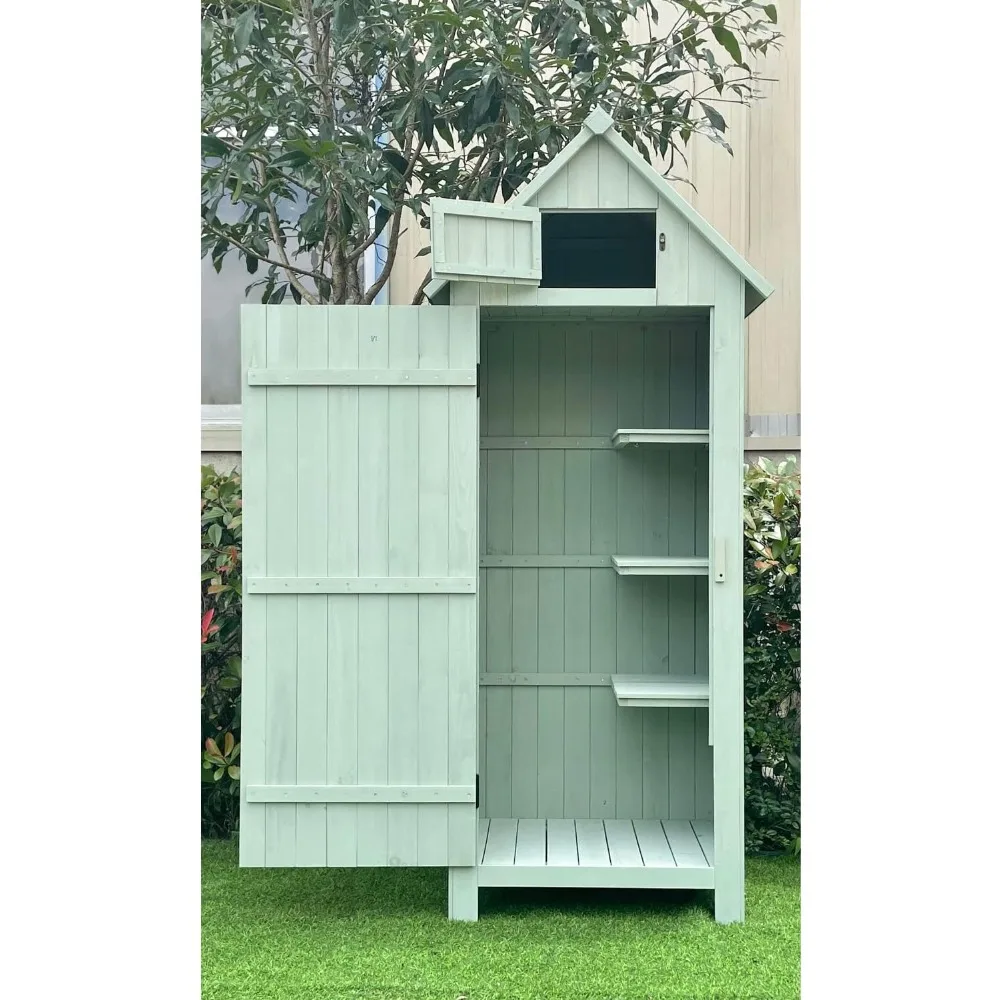

Outdoor Storage Shed with Shelves and Lock, 8.7 cu. ft. Capacity, Vertical Wood Shed for Tools, Equipment, and Garden Supplies