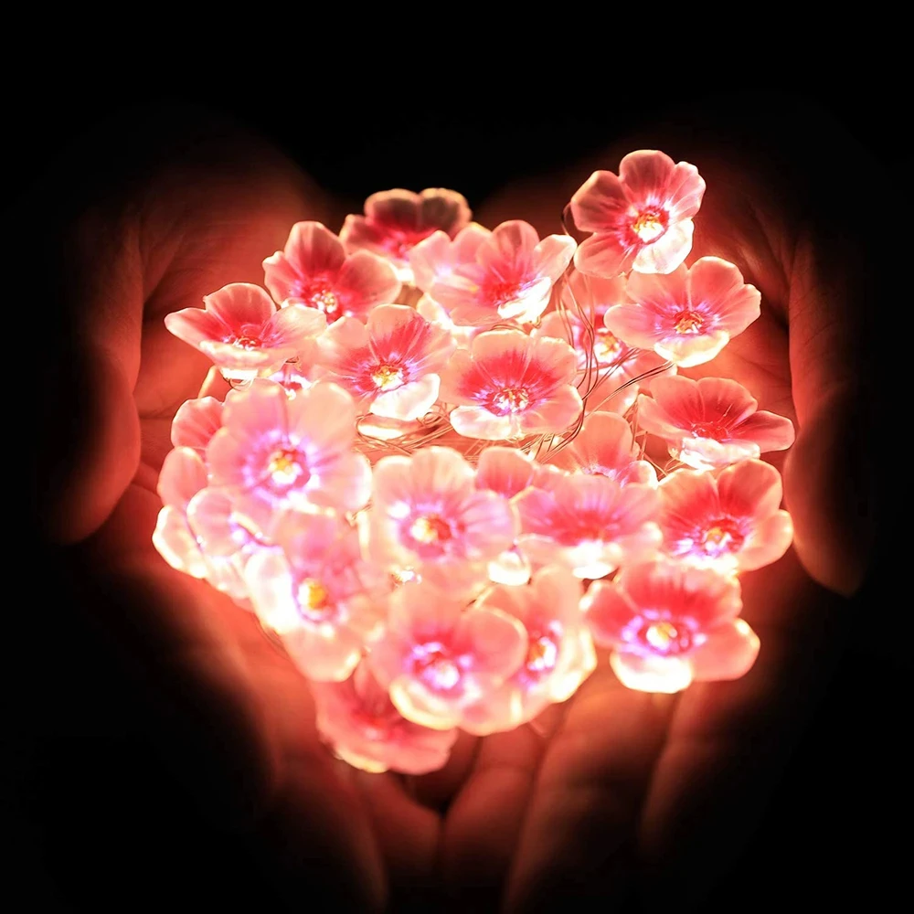 30LEDS Cherry Blossom Fairy String Lights Pink Landscape ligh Flower String Lamps For Outdoor festival Christmas Decorationts 2