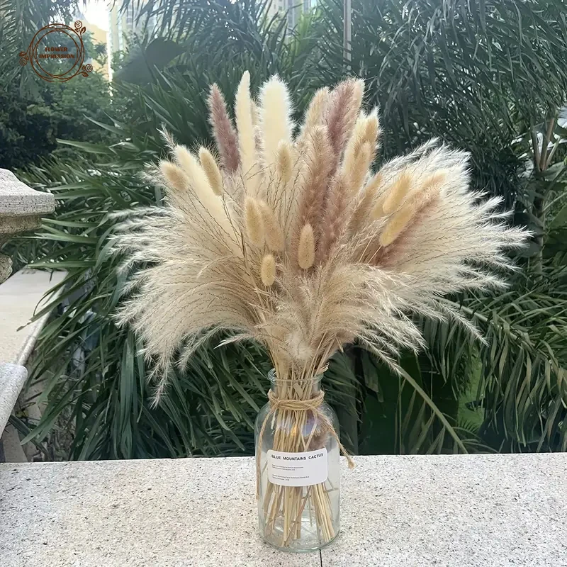 

Natural Pampas Grass Dried Flower Bouquets Home Party Decor Artificial Flowers Fluffy Whisk Wedding Tables Floral Arrangements