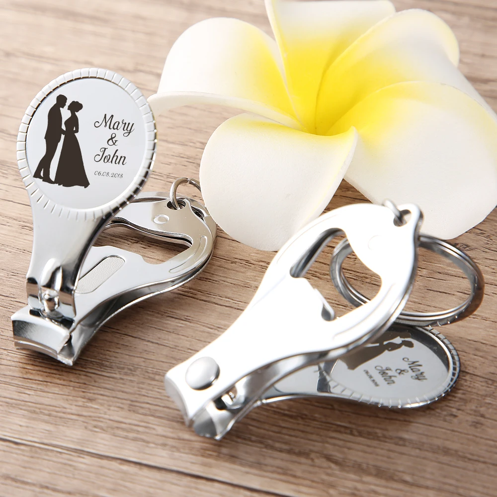Personalized Wedding Party Name And Date Nail Clipper Bottle Opener Keychain Fashion Stainless Custom Wedding Gift For Guests nail name keychain