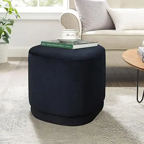 

Velvet Round Ottoman Footstool - 15.5" Tall Portable Footrest Vanity Stool with Padded Seat for Bedroom, Living Room, Balcon Tel