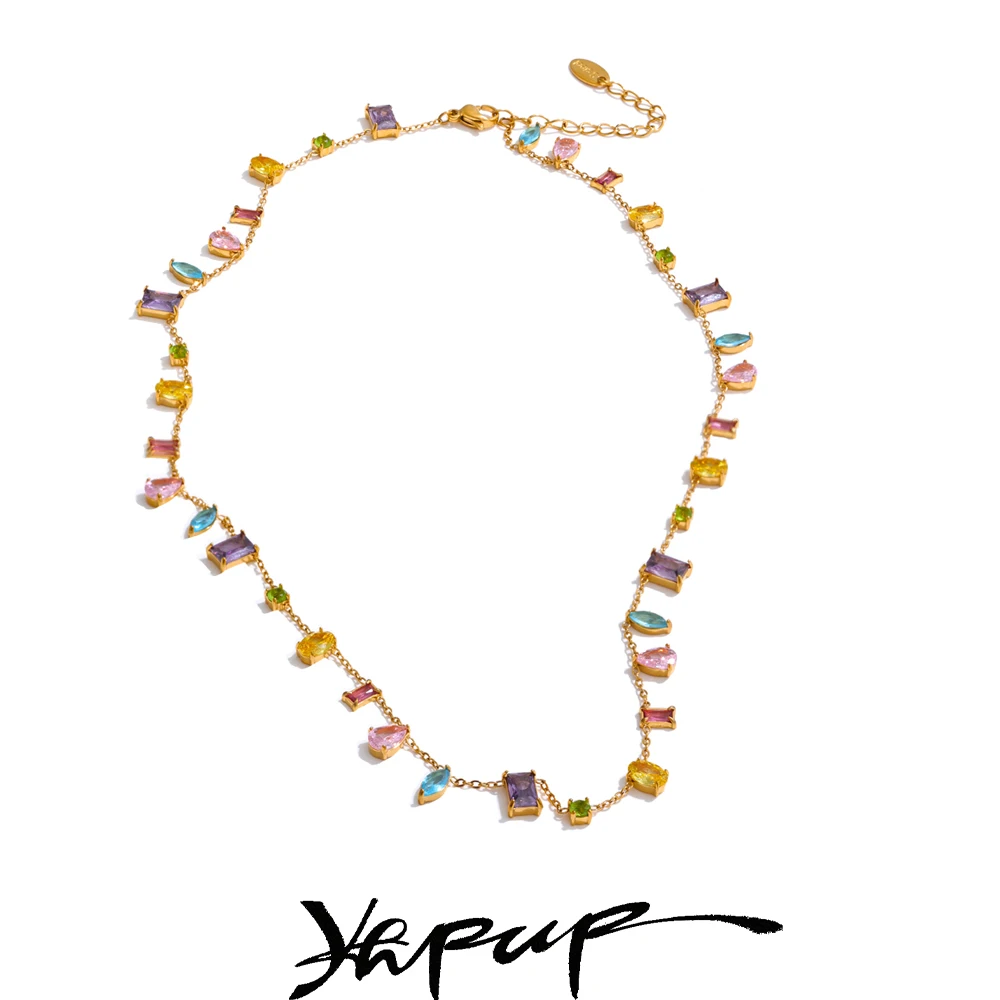 Yhpup AAA High-Grade Colorful Cubic Zirconia Chain Necklace