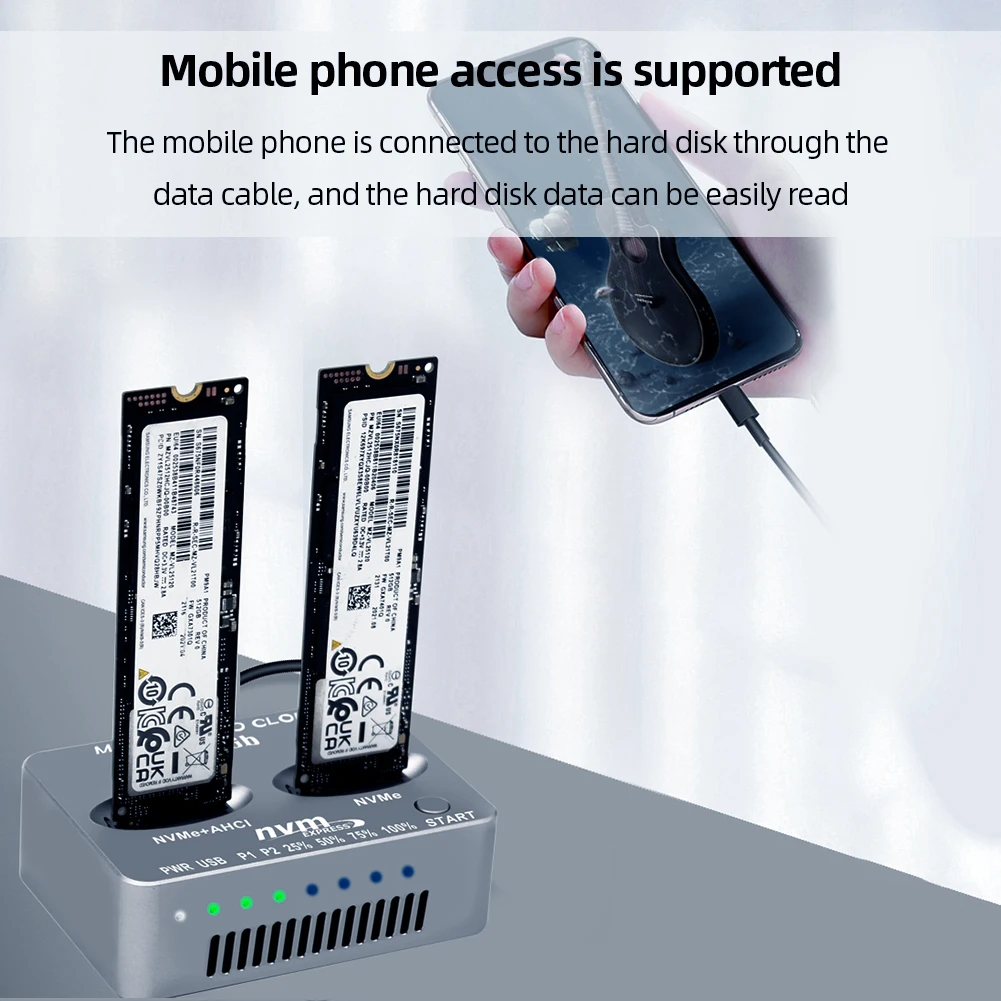 NVME Docking Station Gen2X 20Gbps Dual-Bay M.2 NVME SSD Clone USB3.2 Type C External Hard Disk Box M/B M Key M.2 M.3 NVME PCI-E