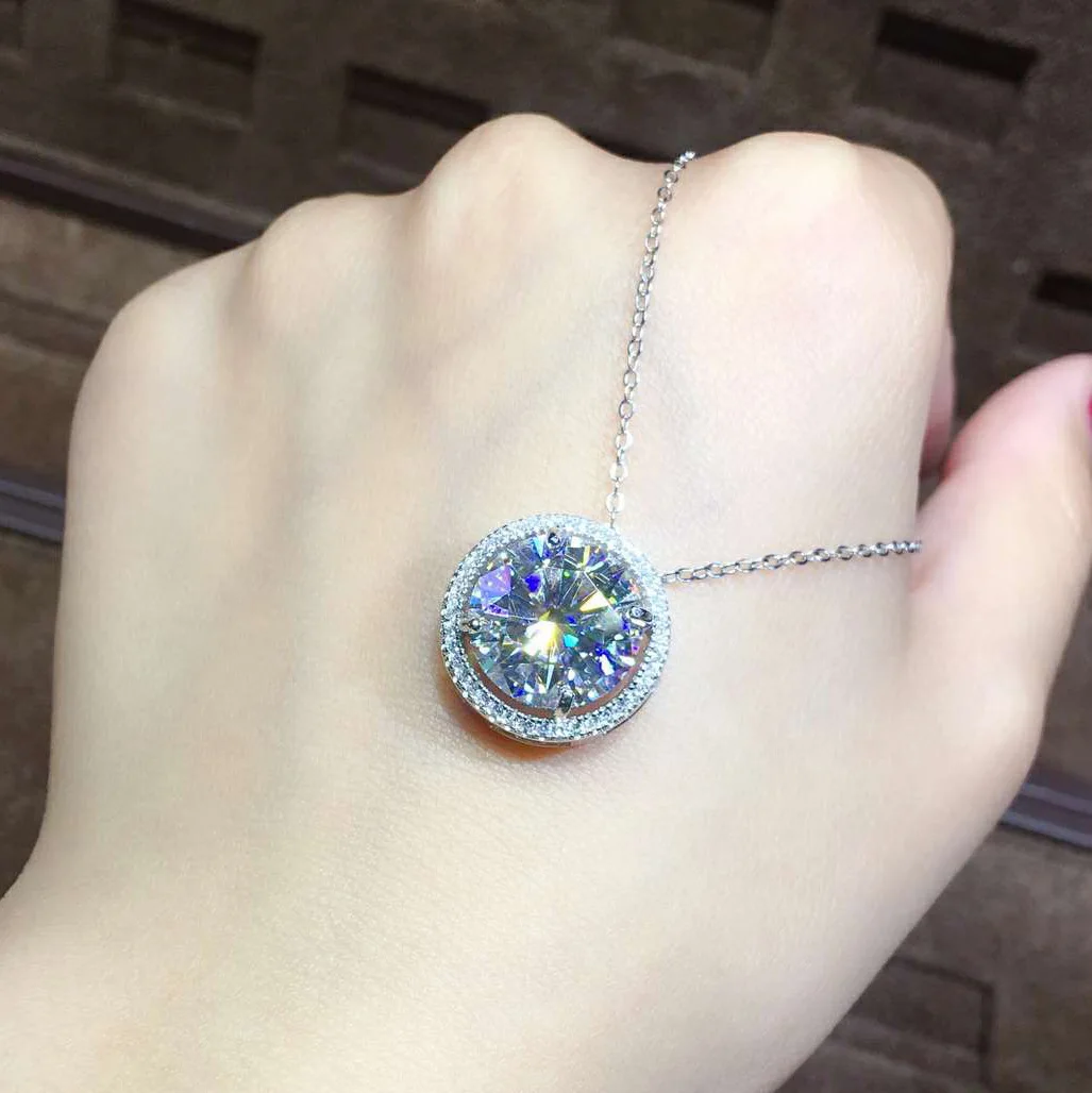 Solitaire 5ct moissanite Diamond Pendant Real 925 Sterling Silver Charm Party Wedding Pendants Necklace For Women Fine Jewelry pendant necklace silver necklace silver pendant silver necklace charms moissanite necklace
