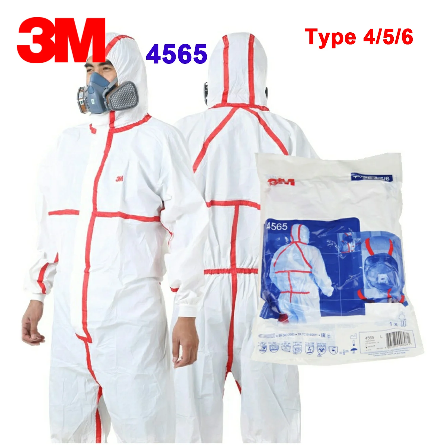 

3M 4565 Protective Coverall Anti Dust Anti Static Radiation Liquid Spray Pesticide Paint Cleaning Clothing Type 4/5/6