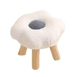 Compact Wooden Foot Stool: Non - Slip Ottoman (WHITE)