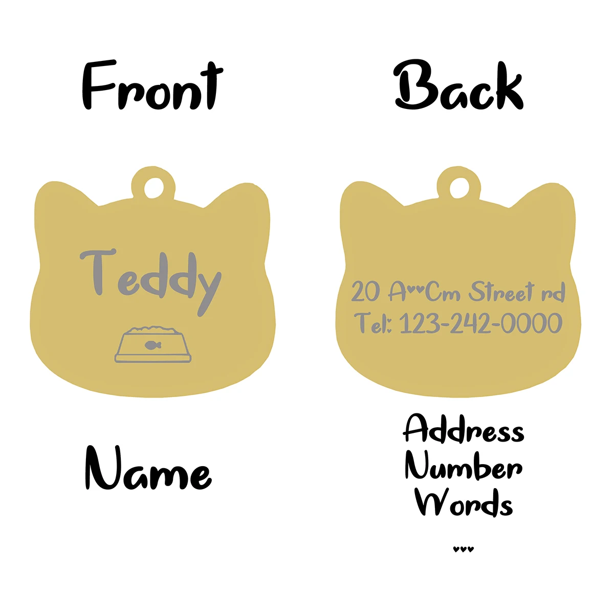  Stainless Steel Cat Name Tag Custom ID Cute Pet Pendant Engraved Keyring Accessories Personalized  Nameplate 2