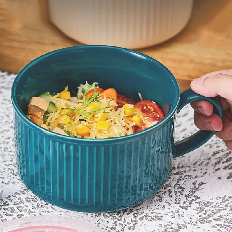 

Ceramic Large-Capacity Mug Fresh-Keeping Noodle Bowl Nordic Minimalist Breakfast Milk Coffee Oatmeal Cup with Lid Espresso 2023