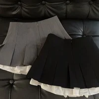 Ruffles Black Mini Skirt Women Korean Patchwork Pleated Skirts Japanese Kawaii High Waist All Match A Line Skirt New - Image 2