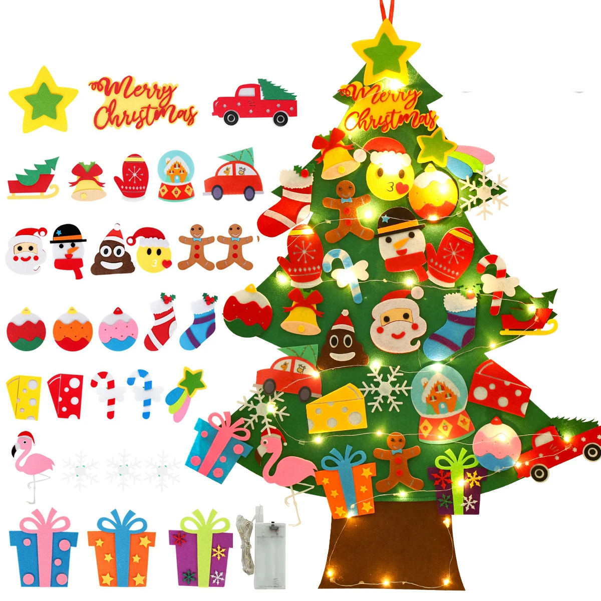 DIY Felt Christmas Tree 2023 Merry Christmas Decorations for Home Navidad Xmas Tree with Light Christmas Ornaments New Year Gift