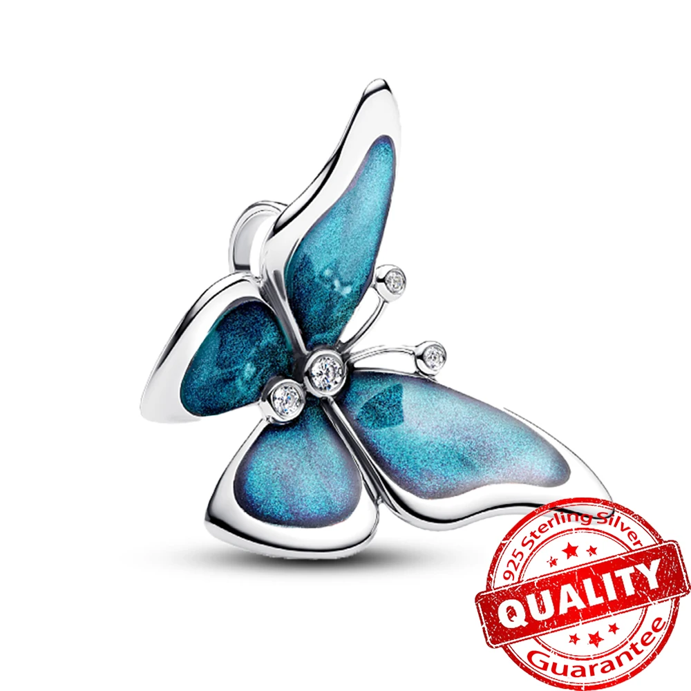 Blue 925 Sterling Silver Galaxy Star & Moon Murano Charm Fit Original Bracelet Lucky Cyan Clover Charm DIY Necklace Jewelry 5