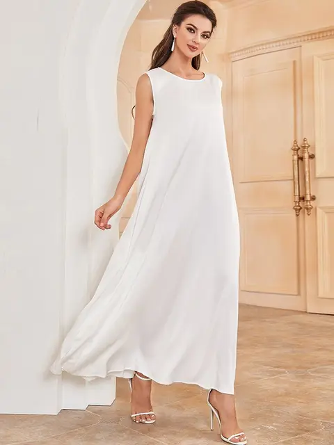 Dubaï Abaya blanc noir Satin modeste robes africaines pour femmes Islam vêtements Musulman à l'intérieur Robe Robe Musulmane Femme robes