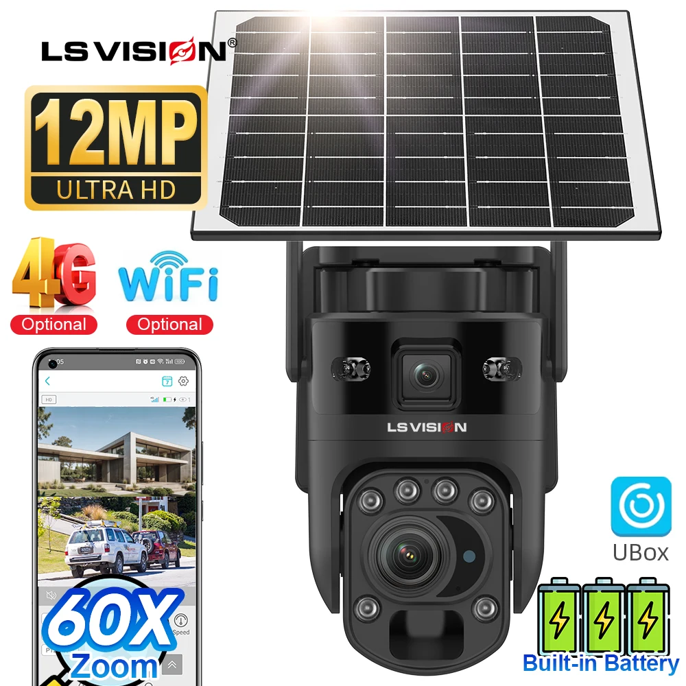 LS VISION Ubox 4K 60X Optical Zoom 4G Solar Camera Dual Screen Outdoor WiFi PTZ PIR Detection Human Auto Tracking CCTV Cameras 1