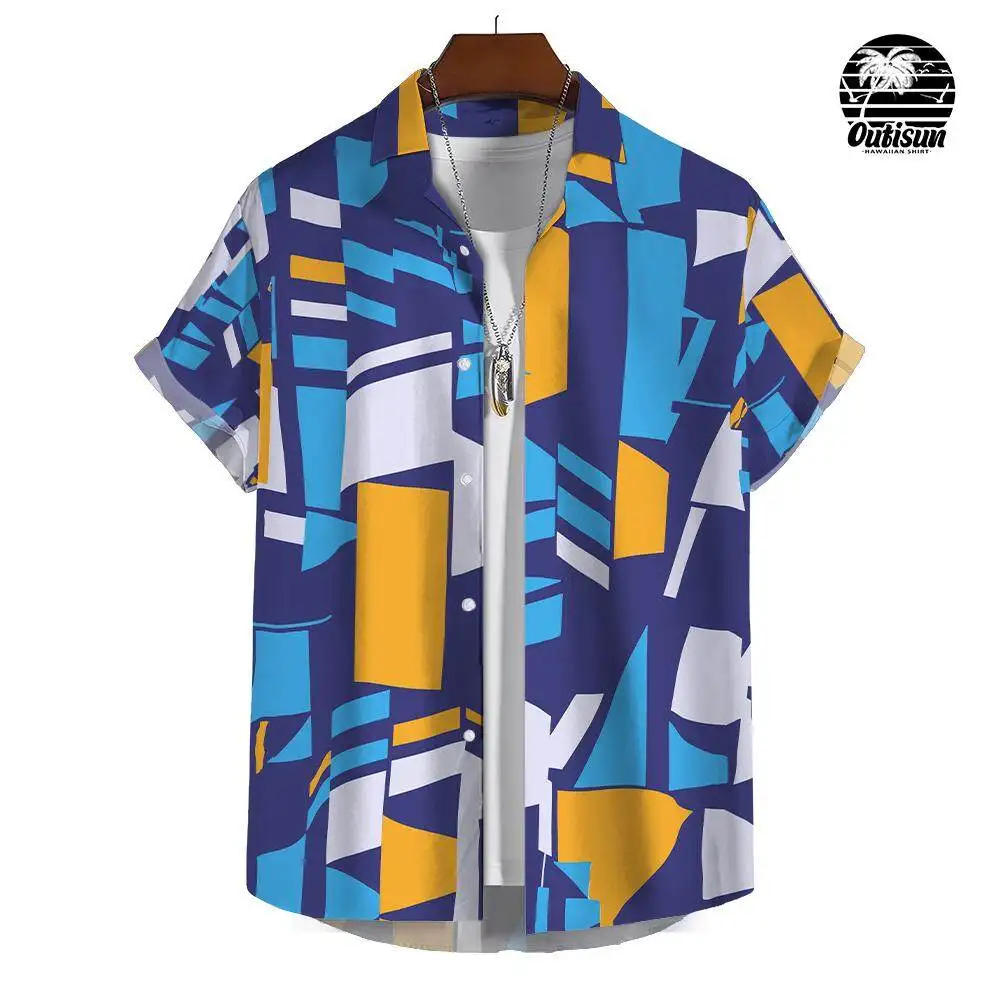 Men's Casual Short Sleeve Shirt Patchwork Plaid Print Summer Daily Casual Wear Men's Shirt Oversized Top Size S-5XL 4
