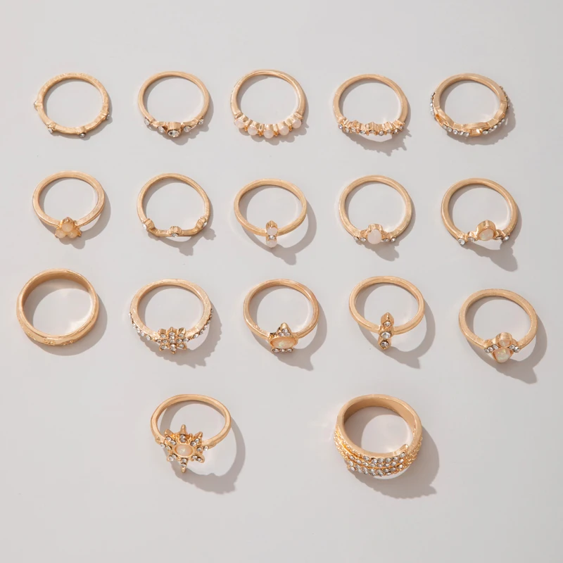 Tocona Boho 17pcs/sets Luxury Clear Crystal Stone Wedding Ring For Women Men Water Drop Flowers Sun Geoemtric Jewelry ring set couples rings finger ring wedding rings wedding ring