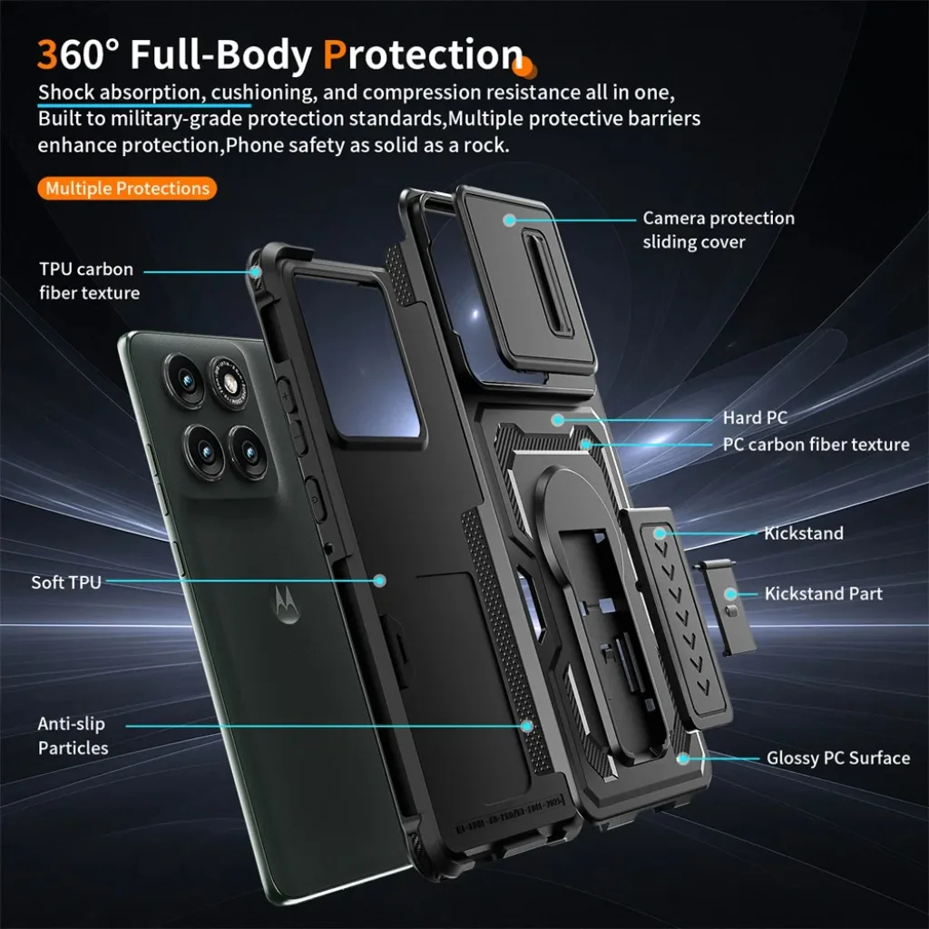 Durable Shockproof Case with Slide Camera Lens Cover and Kickstand