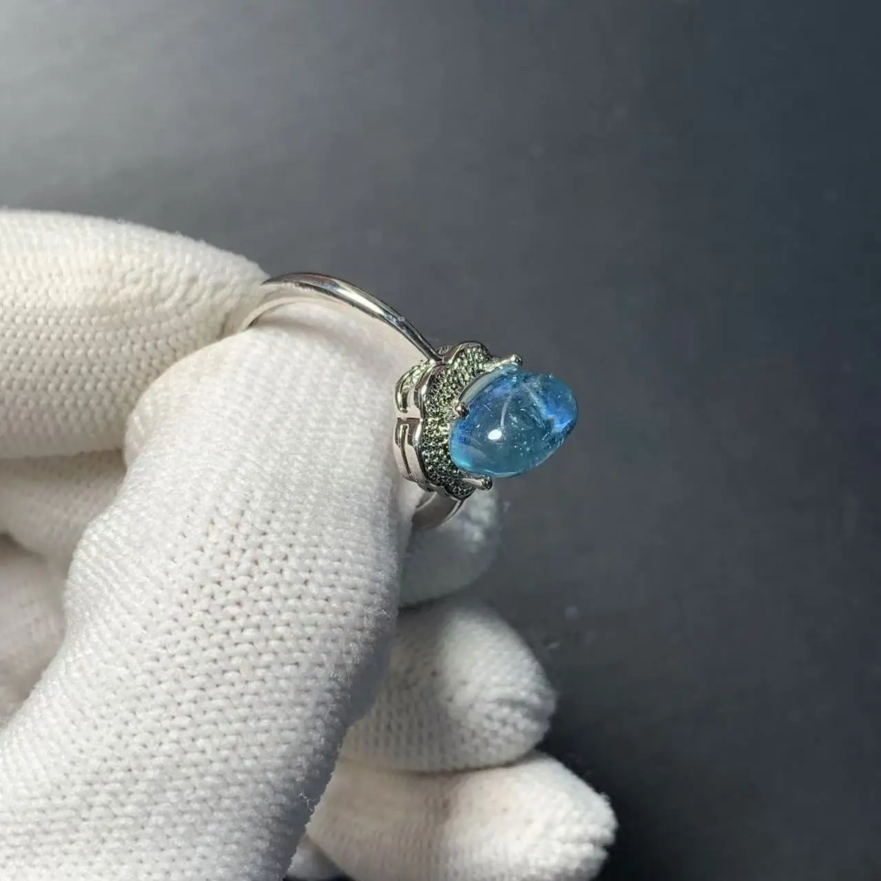 VINTAGE OVAL Natural Aquamarine Ring  Adjustable Female Butterfly Jewelry for Women Gift Wholesale High Quality COPPER  Fine