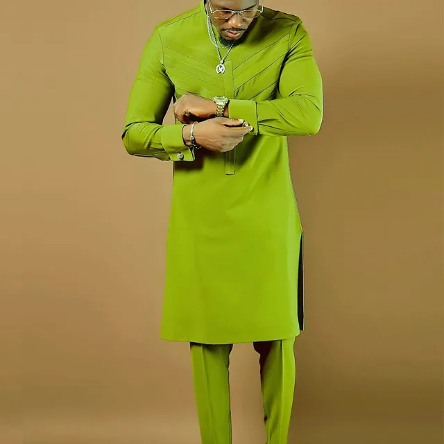 Tunde Round Neck Stitching Long Sleeve Dashiki Outfit - Image 2