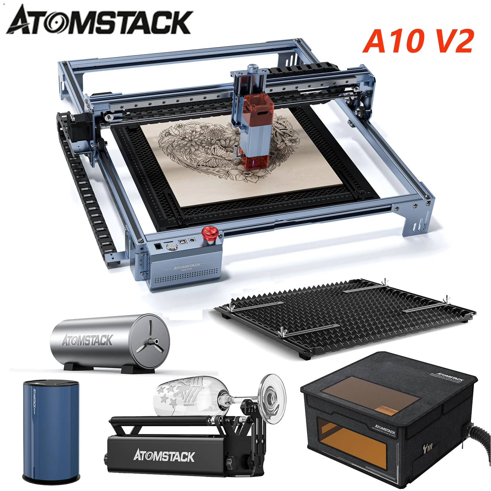 Atomstack A10 V2 Laser Engraver 10-12W High Speed Engraving Cutting Machine  Fixed-Focus Ultra-thin Laser 400x400mm 3D Printer - AliExpress