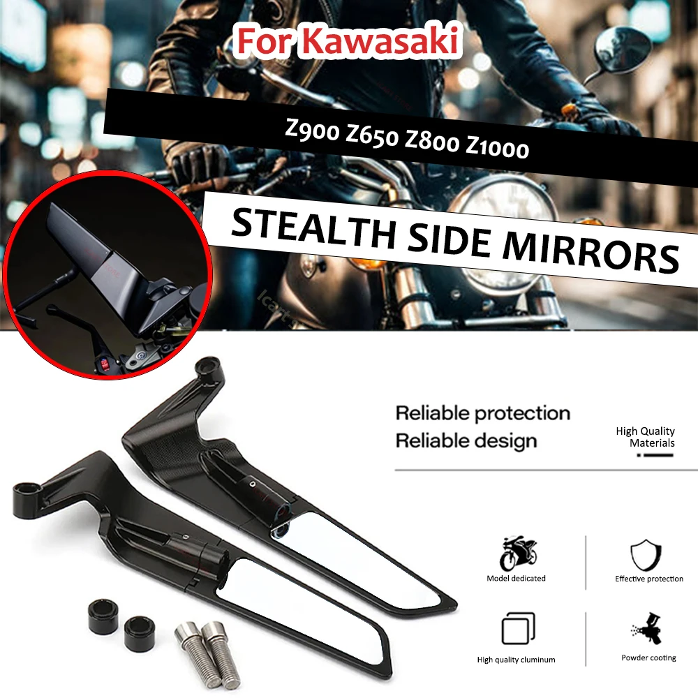 

For Kawasaki Z900 Z650 Z800 Z1000 Rearview Mirrors Wind Wing Adjustable Rotating Side Mirror Winglet