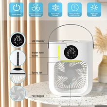 

Mini Portable Air Conditioner Air Water Cooling Fan 1100Ml Smart Timer Led Air Cooler Humidifier Purifier For Room Office Cars
