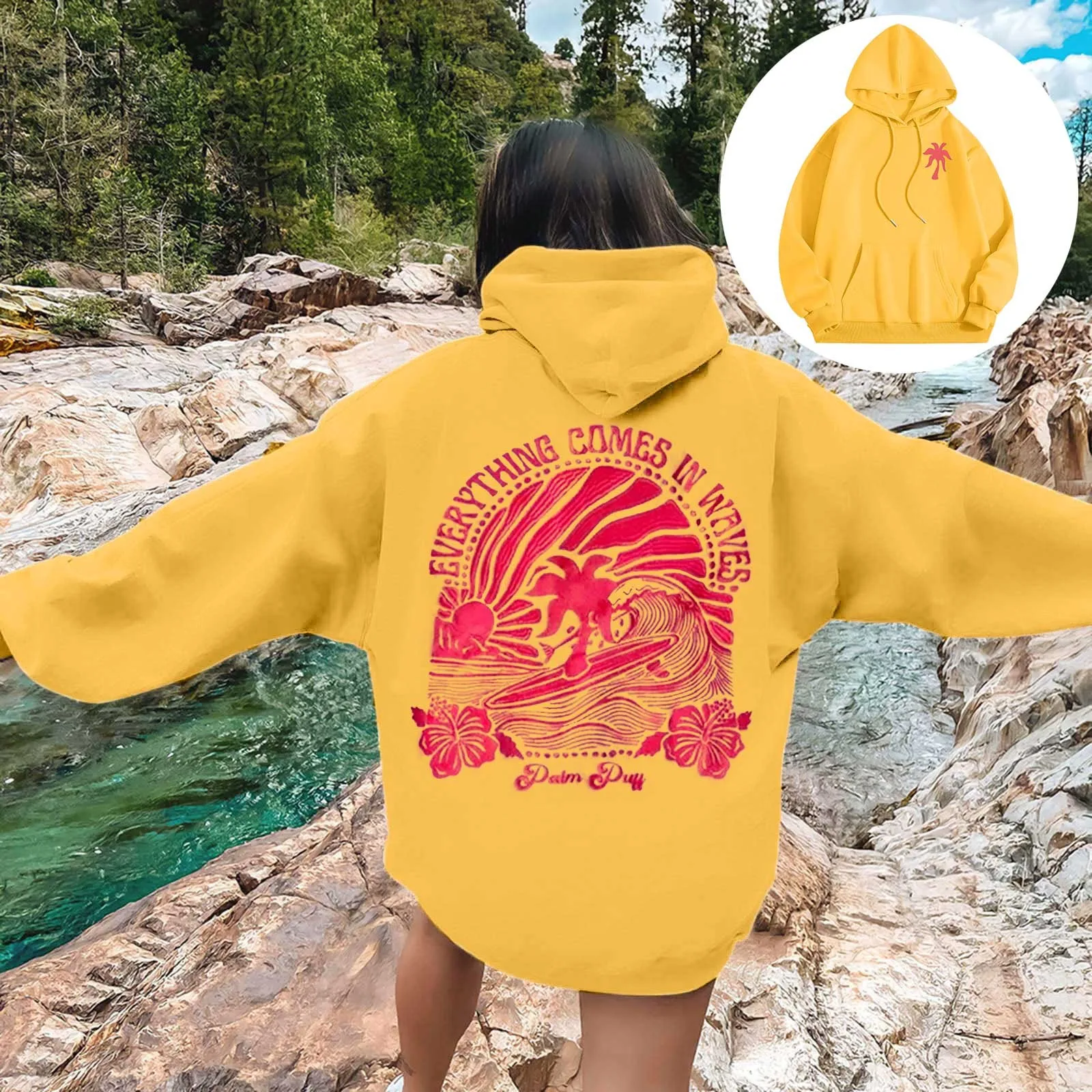 thumbnail image 1 of Sudadera con capucha para mujer, suéter de manga larga con letras estampadas, estética, 1 of 3