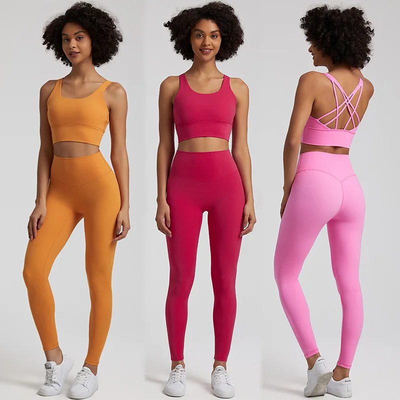 

With Custom Logo 2 Piece Workout Sets Womens Strappy Bras And Buttery-soft High Rise Leggings Gym Clothing Outfits