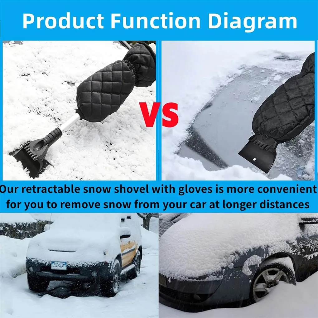 Car Windshield Ice Scraper Mitt With Warm Gloves Waterproof Snow Shovel Brush Scratch-Free Snow Removal Tools for Car Cleaning
