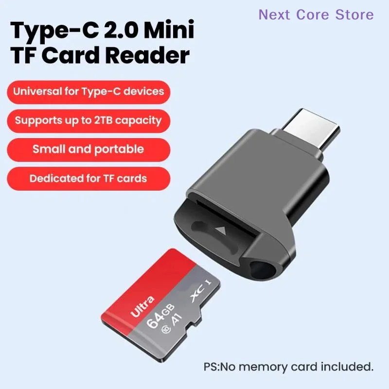 미니 USB C 2.0 타입-C 2.0 TF 카드 리더기 메모리 스틱용 외부 저장소 스트레치 블랙