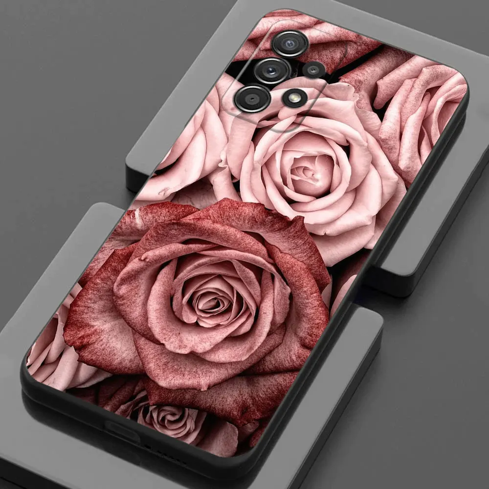 Elegant Gold Pink Rose Leaf Glitter Hearts Soft Cover Case