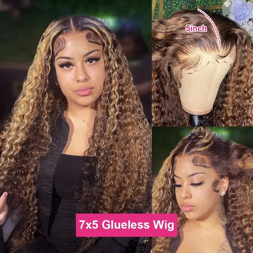 40Inch Highlight Wig Human Hair Colored Curly Wigs 13X6 Hd Lace Frontal Wig Brazilian 4/27 Deep Wave Lace Front Wigs For Women 5