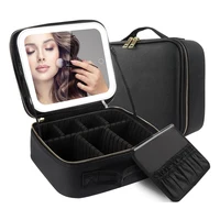 Makeup Organizer with Mirror Light 3 Adjustable Brightness Travel Train Case Cosmetic Bag Portable Storage Partition Waterproof 1